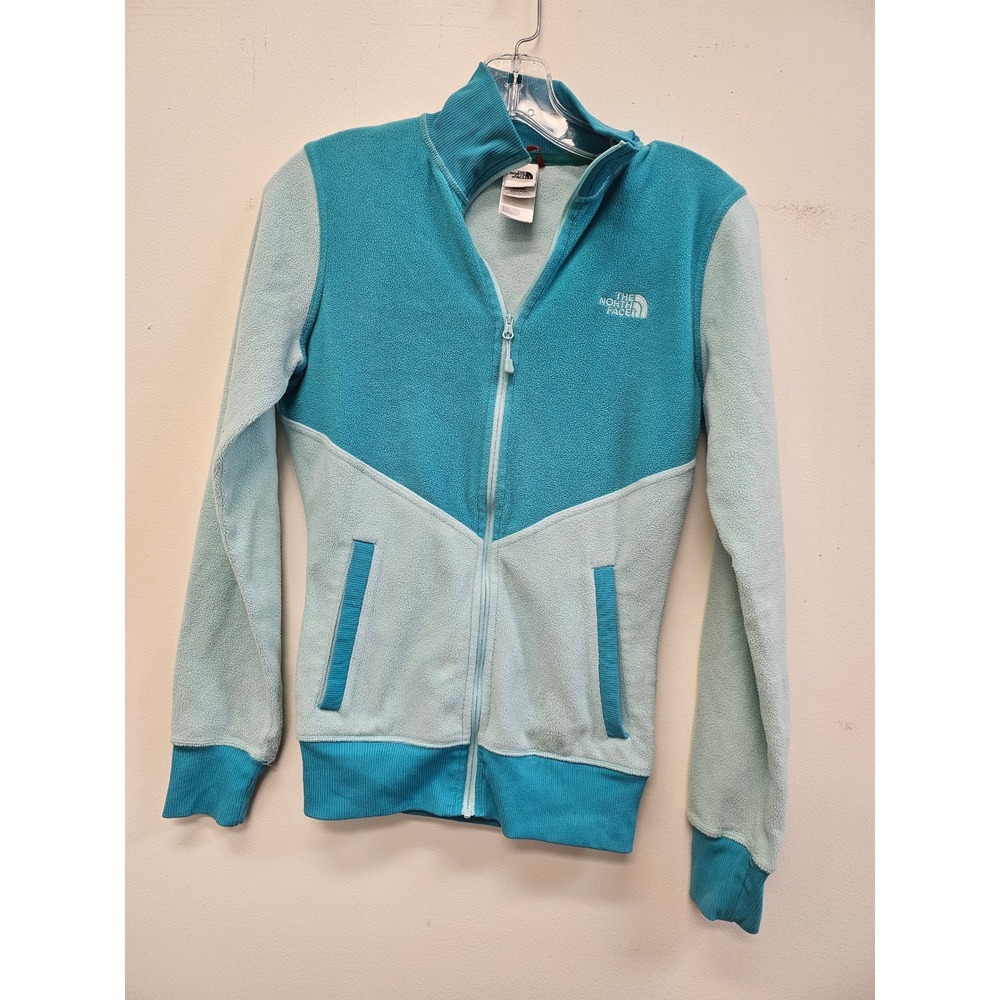 The North Face Womens XS Full Zip Fleece Jacket Teal Aqua Colorblock Mock Neck